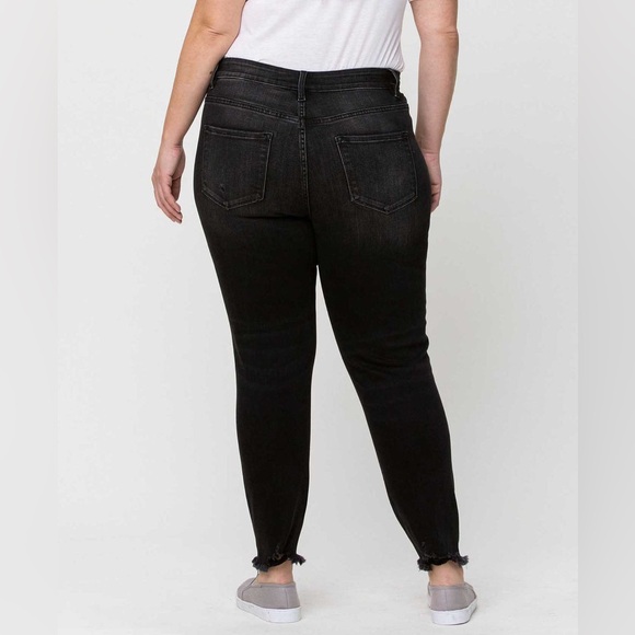 VERVET Black Night Reflection High Rise Distressed Crop Skinny Jeans - Size 16 - Picture 7 of 10
